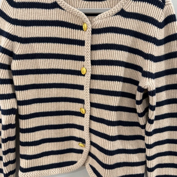 Rag & Bone Sweater Nancy Cardigan Wool-Blend in Oatmeal Navy Striped - Picture 8 of 11